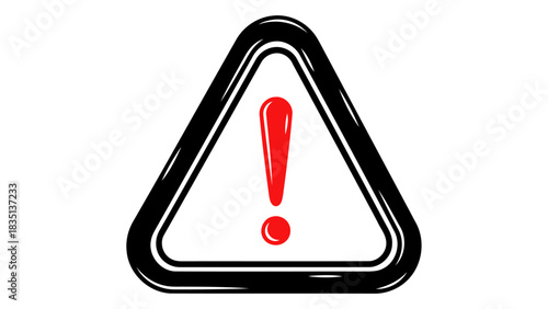 Red exclamation mark inside a black-bordered triangular warning sign, isolated on white background, symbolizing caution
