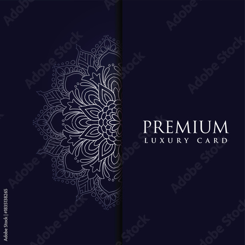 Elegant dark blue premium quality card with mandala design