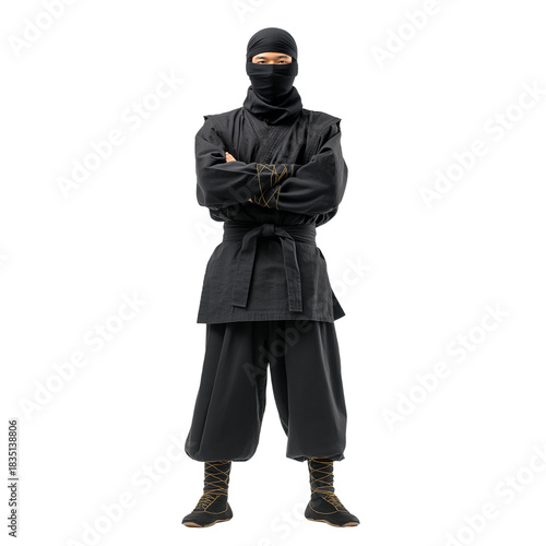 Ninja Warrior Standing with Arms Crossed Isolated on Transparent Background PNG