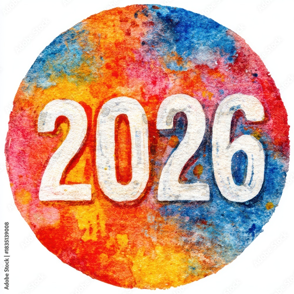 custom made wallpaper toronto digitalWatercolor illustration of New Year's numbers 2026. AI generative.