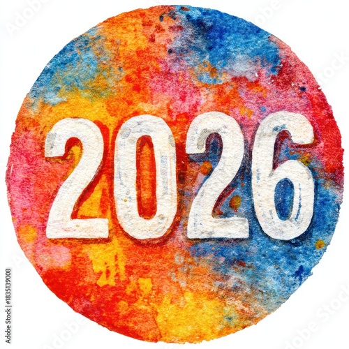 Watercolor illustration of New Year's numbers 2026. AI generative.