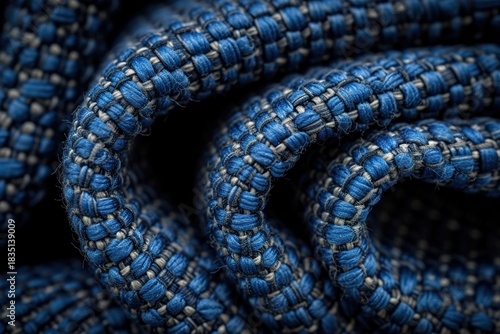 Detailed blue rope with intricate weave creates a dynamic textured pattern