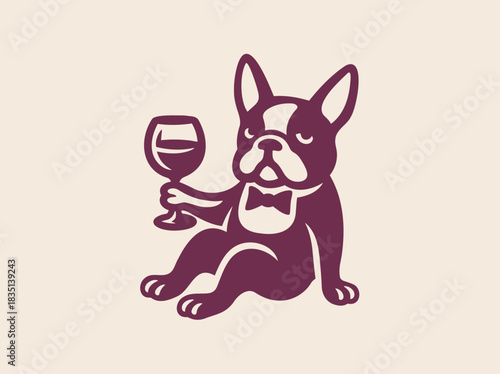 French bulldog with wine glass cartoon vector illustration