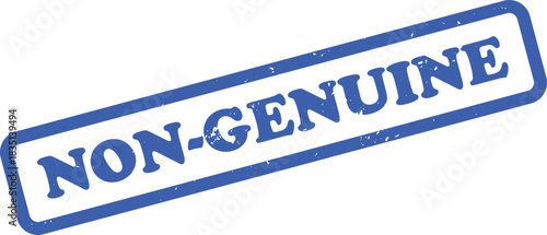 Blue NonGenuine Rubber Stamp with Rounded Corners on White Background