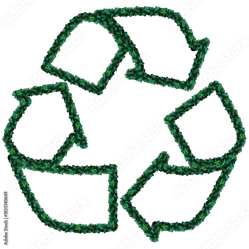 recycling symbol on white background, Recycle icon green color sign isolated. Eco symbol. PNG with transparent background. Clipping path.