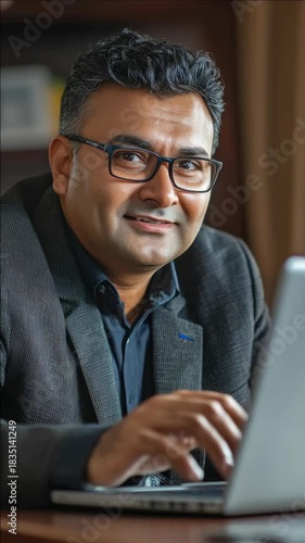Smiling male professional using computer at desk
