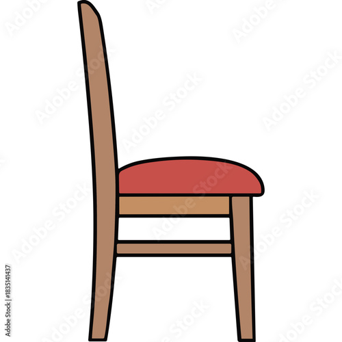 Simple wooden dining chair with a red upholstered seat and light brown wooden frame isolated on a black background, clean and minimalist design suitable for interior decor concepts