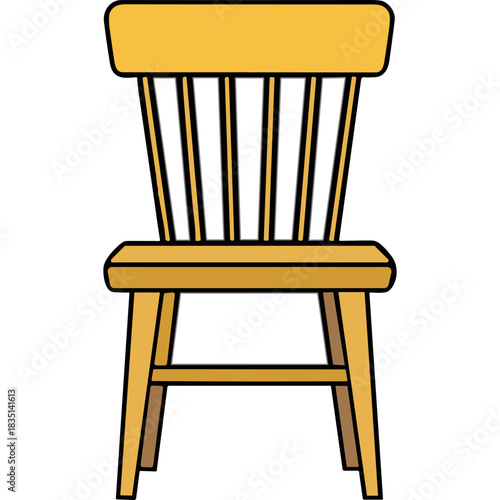 Simple Wooden Kitchen Chair With Vertical Slats And A Solid Seat Rendered On A Black Background Isolated Object