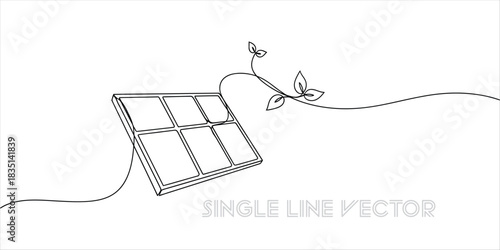 Eco friendly solar panel and plant line art