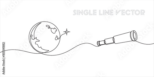Continuous line art of earth and telescope
