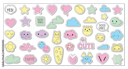 Kawaii Pastel Sticker Set: Cute Characters and Icons Collection