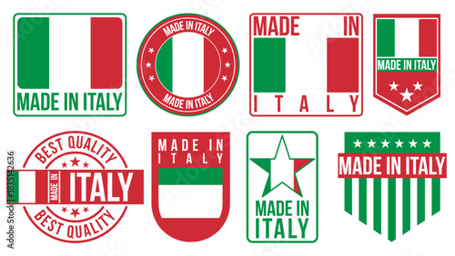 Made in Italy Labels, Badges, Emblems & Logos Set – Italy Flag Vector Illustration Collection
