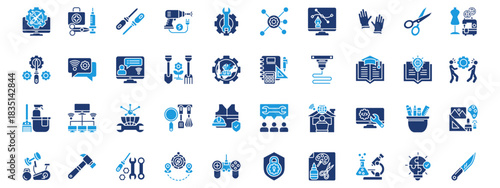tools icon set glyph blue