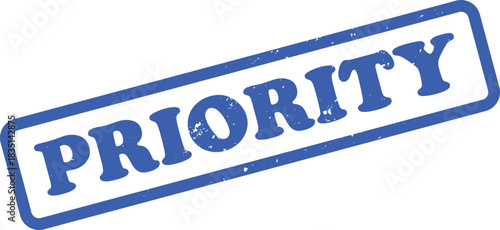 Blue Priority Rubber Stamp Impression on White Background, Isolated Word Symbol