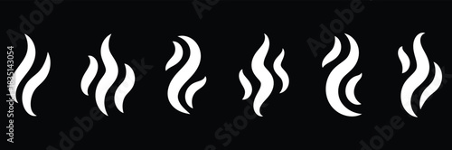 Smoke steam icon vector logo set. Smoke smell, steam aroma heat icon illustration. Hot vapor fire doodle line logo. Hit stink, coffee, fragrance flame elements. Vector illustration