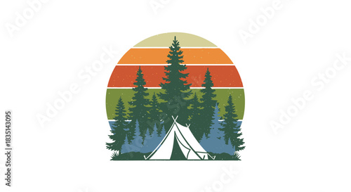 Retro Sunset Camping and Pine Forest T-Shirt Graphic