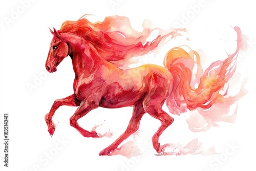 Watercolor New Year's illustration, symbol of 2026, a red fire horse. Chinese New Year. AI generative.