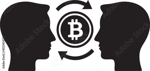 Peer to Peer Coin Transfer Silhouettes isolated on white background