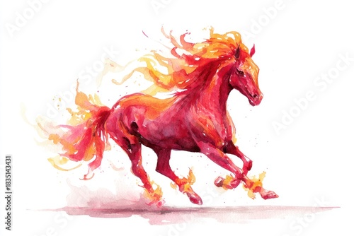 Watercolor New Year's illustration, symbol of 2026, a red fire horse. Chinese New Year. AI generative.