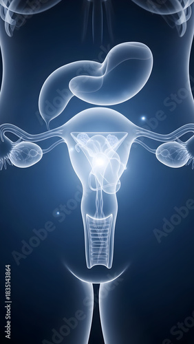 Medical Illustration of Female Reproductive System with Stomach Anatomy