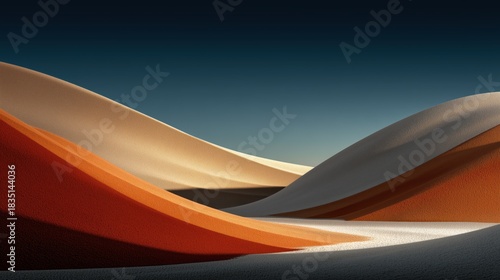 Fototapeta Naklejka Na Ścianę i Meble -  Surreal minimalist banner of colorful, layered sand dunes under a clear sky.

