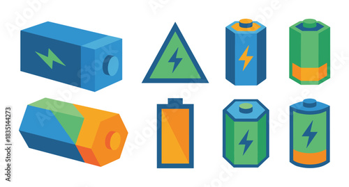 Battery charge level lightning bolt energy symbol warning triangle isolated on white background