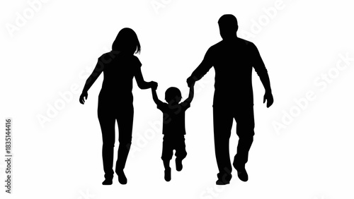 Silhouette of a Family Walking Together Holding Hands.