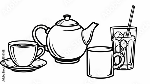 Tea and Drinks Still Life - Teapot, Cup, Mug, and Iced Drink.