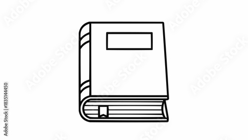 Simple Line Drawing of a Closed Book with a Bookmark.