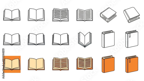 Collection of Book Icons in Various Styles Open and Closed