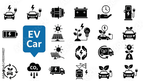 Electric Vehicle (EV) Car and Eco-Friendly Transportation Icon Set A Sustainable Future