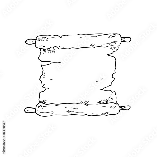 Vector old scroll paper. Hand painted linear parchment illustration. Graphic monochrome sailor, sea sketch isolated on background. For designers, prints, logo, icon, menu, postcards, holiday, covers