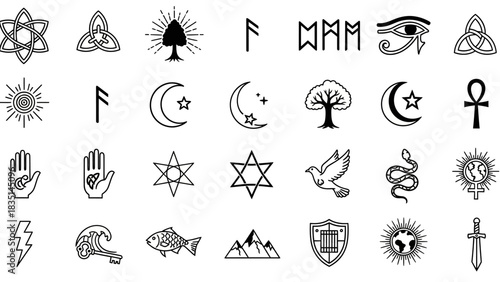 Collection of Symbolic Icons Mystical and Spiritual Vector Art