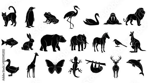 Diverse Silhouette Animals A Collection of Wildlife for Design