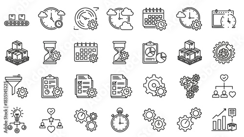 Workflow Management and Time Optimization Icons Set A Comprehensive Collection for Your Design Needs