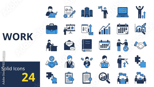 Professional Work Icons Solid Blue Vector Set for Business & Career