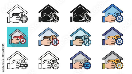 Home Foreclosure Icon Set Real Estate Financial Crisis Depicted