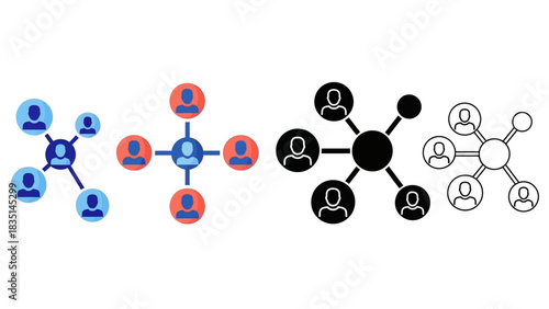Diverse Network Structures and Connection Icons Representing Team Collaboration and Social Interaction