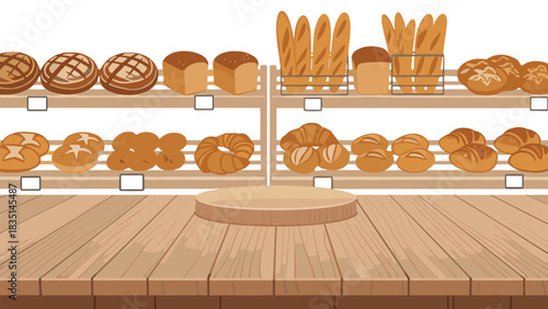 Fresh bakery display with artisan breads and pastries perfect for restaurant menus or bakery promotions, enticing customers with delicious options