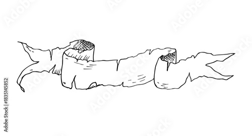 Vector old scroll paper. Hand painted linear parchment illustration. Graphic monochrome sailor, sea sketch isolated on background. For designers, prints, logo, icon, menu, postcards, holiday, covers