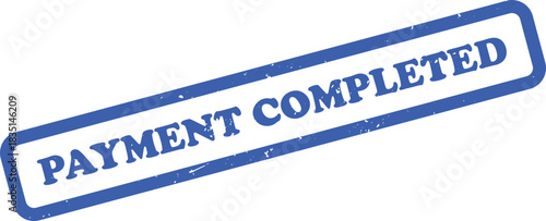 Blue Rubber Stamp Effect with the Phrase Payment Completed on White Surface