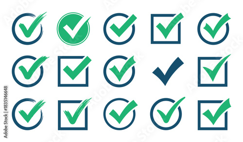 Check mark, approve, green checkmark, complete. tick, correct, done, vote, confirm, success icons.