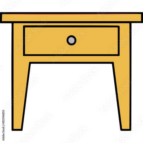 Simple yellow wooden nightstand with one drawer and a circular knob against a solid black background a minimalist illustration of bedroom furniture