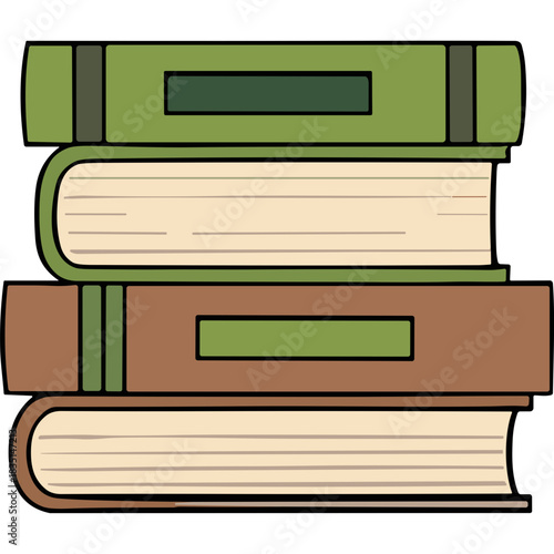 Stack of Four Hardcover Books in Green and Brown Colors with Blank Spines on a Black Background