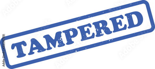 Blue rubber stamp with a slight grunge texture displaying the word TAMPERED