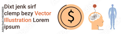 Finance, health, medical research, brain function, economics, neuroscience. Dollar sign with brain and nervous system visuals. Finance and health combined in a conceptual ion