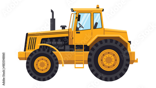 Bold yellow tractor ready for agricultural or construction projects, perfect for educational materials or transportation design concepts