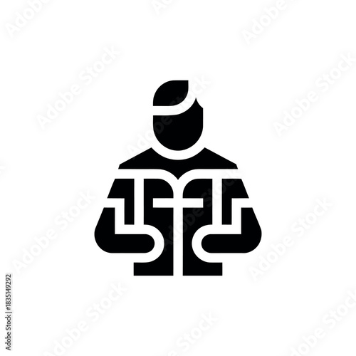 Black Courier Icon with Bag on Transparent Background, Delivering Items, Uniform