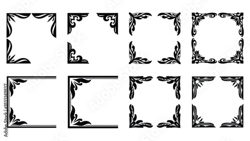 Collection of decorative corner frame elements corner, frame, border, decorative