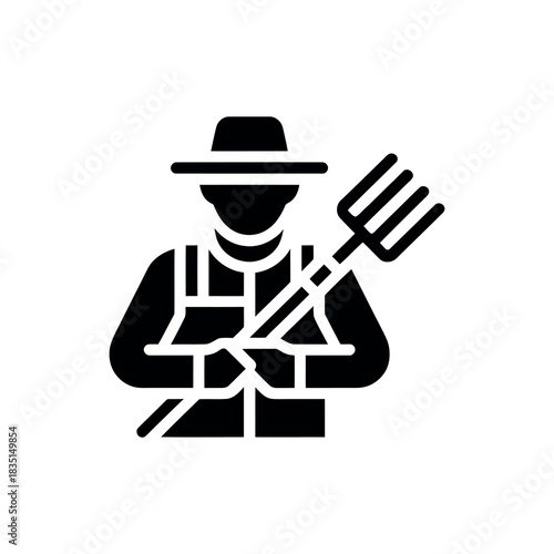 Farmer Icon Holding Fork Silhouette With Hat And Overalls On Transparent